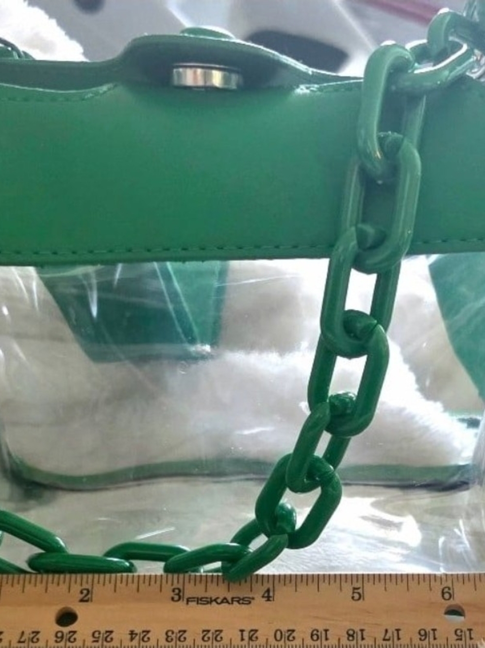 Clear Tote Bag with Green Trim and Two Straps